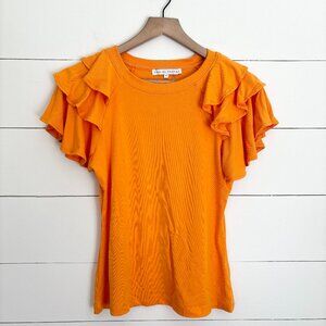 English Factory orange top with tiered ruffle sleeves